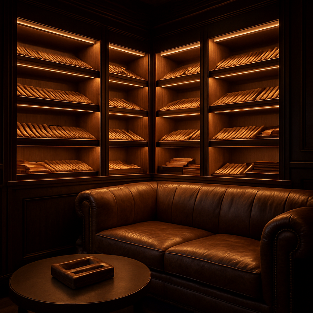 Leather seating area within the humidor