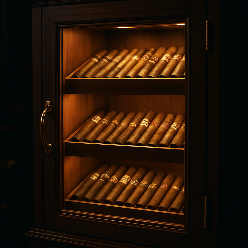 Glass-front cabinet humidor with rare cigars